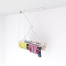 foxydry Mini Manual Ceiling Drying Rack, Vertical Folding Airer in Aluminium and Steel, 128 x 54 x 25 cm
