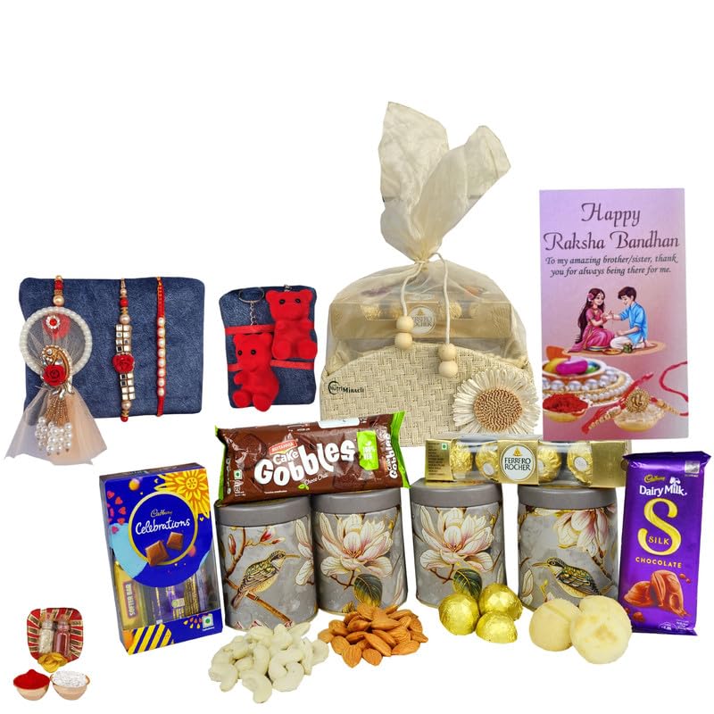 Image of NUTRI MIRACLE Raksha Bandhan Hamper with Rakhi, Tilak Kit, Dry Fruits and Chocolates