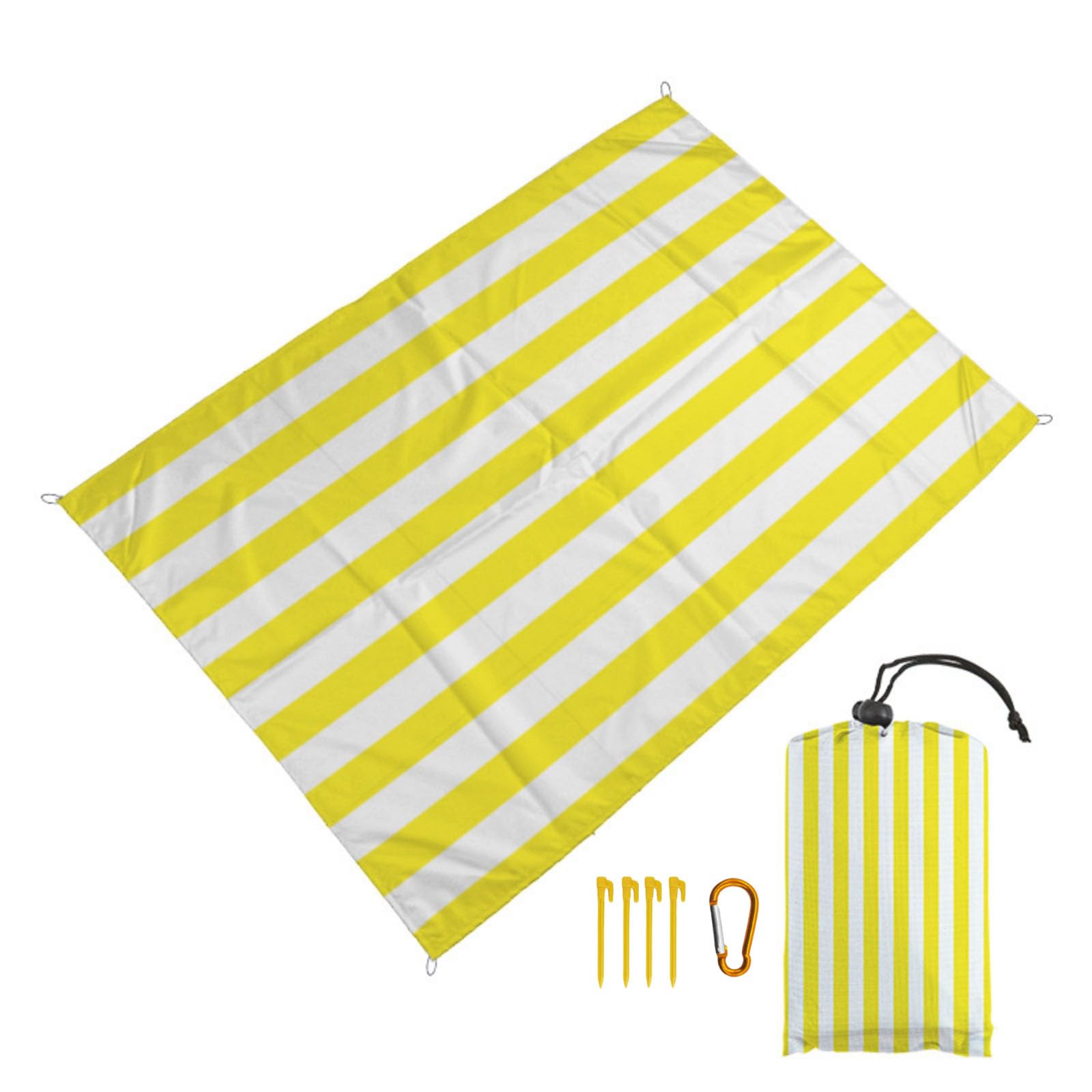 Surwin Stripes Sand-Free Waterproof Beach Blanket, Lightweight Compact Mats Quick-Dry Microfibre Beach Pad Extra Large Oversized Pool Towels for Camping, Hiking, Picnic (Yellow,180x200cm)