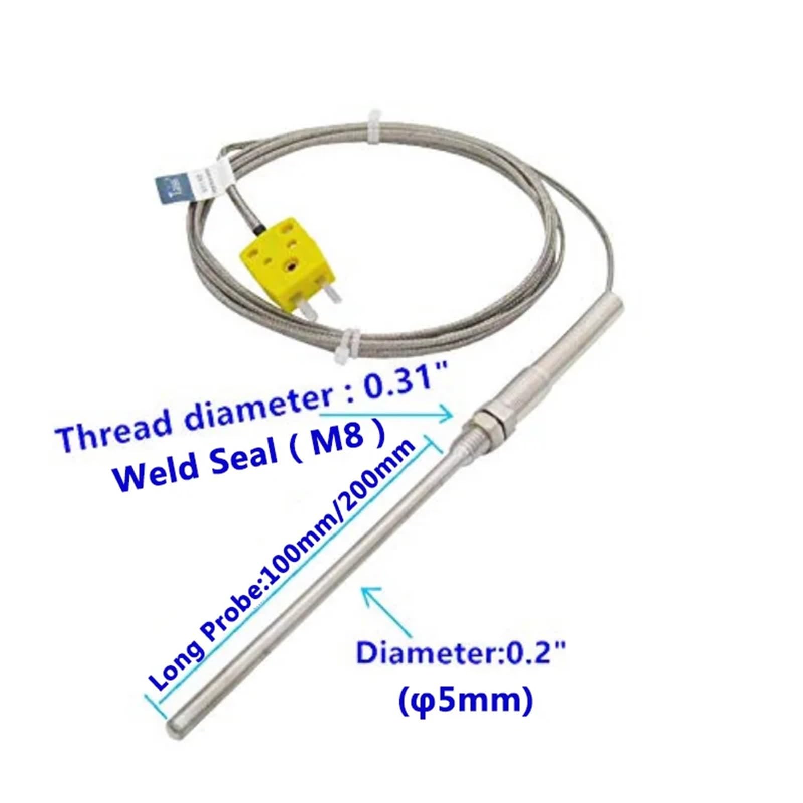 Termistor sonda typu K, termopara, czujnik i miernik temperatury, gwint M8, zakres uszczelnienia od 1 szt. (2 m, 100 mm)