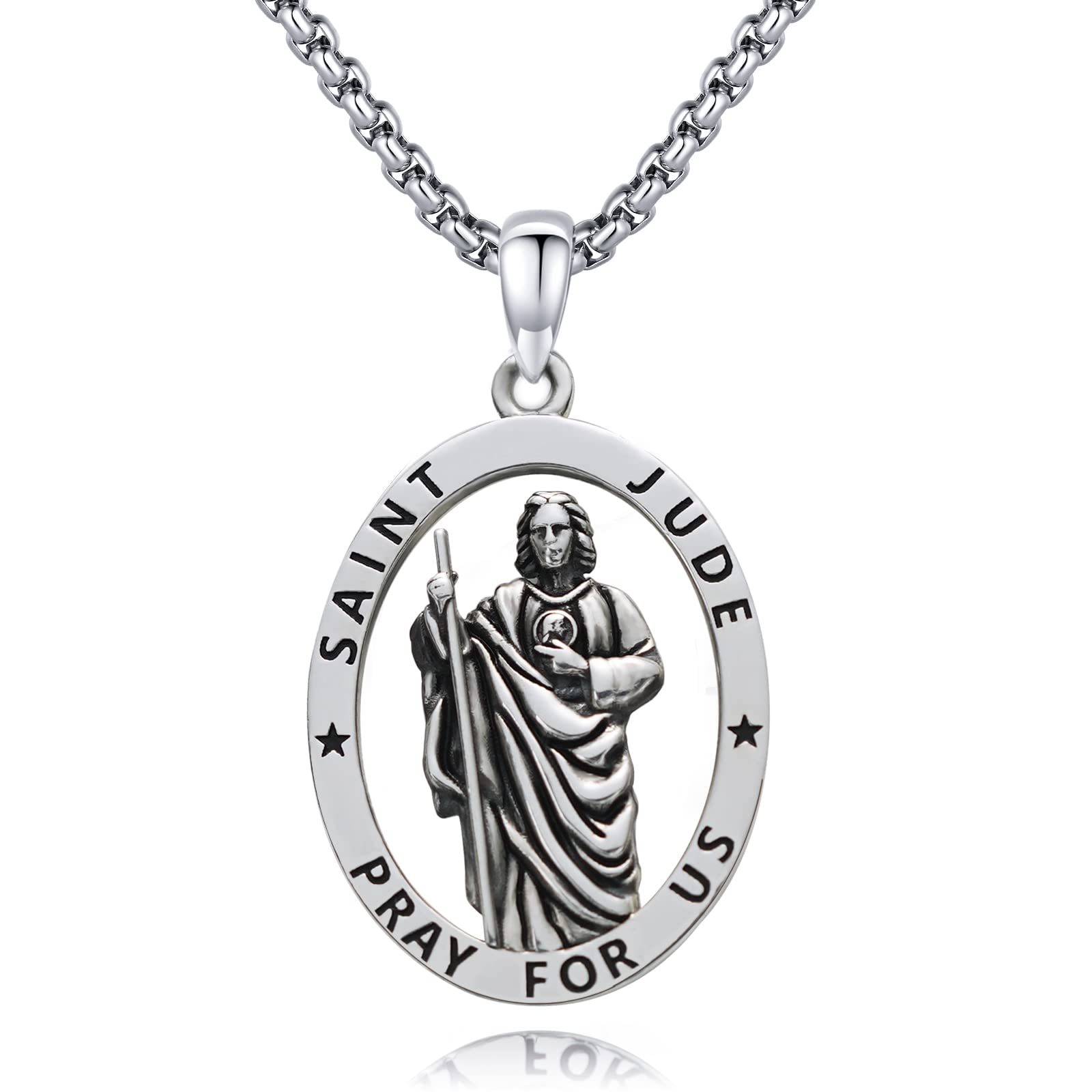 DOTBJ925 Sterling Silver Patron Saint Medal Necklace Catholic Protection Pendant Amulet Religious Jewelry for Men Women