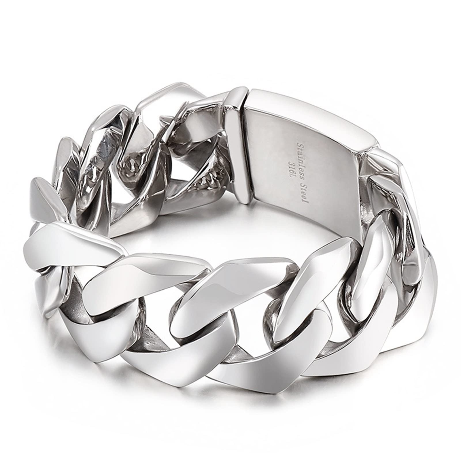 Daesar Charm Armband Edelstahl Männer, Panzerarmband Breit 26MM mit Steckschließe Armband Silber 21.5-22CM Freundschaftsarmband für Jugend