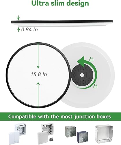 Miniatura 2 de Paquete de 1 lámpara de techo LED de montaje empotrado, color negro, 15.8 pulgadas, 36 vatios, regulable y 3000K-4500K-6000K, lámpara de techo de 3