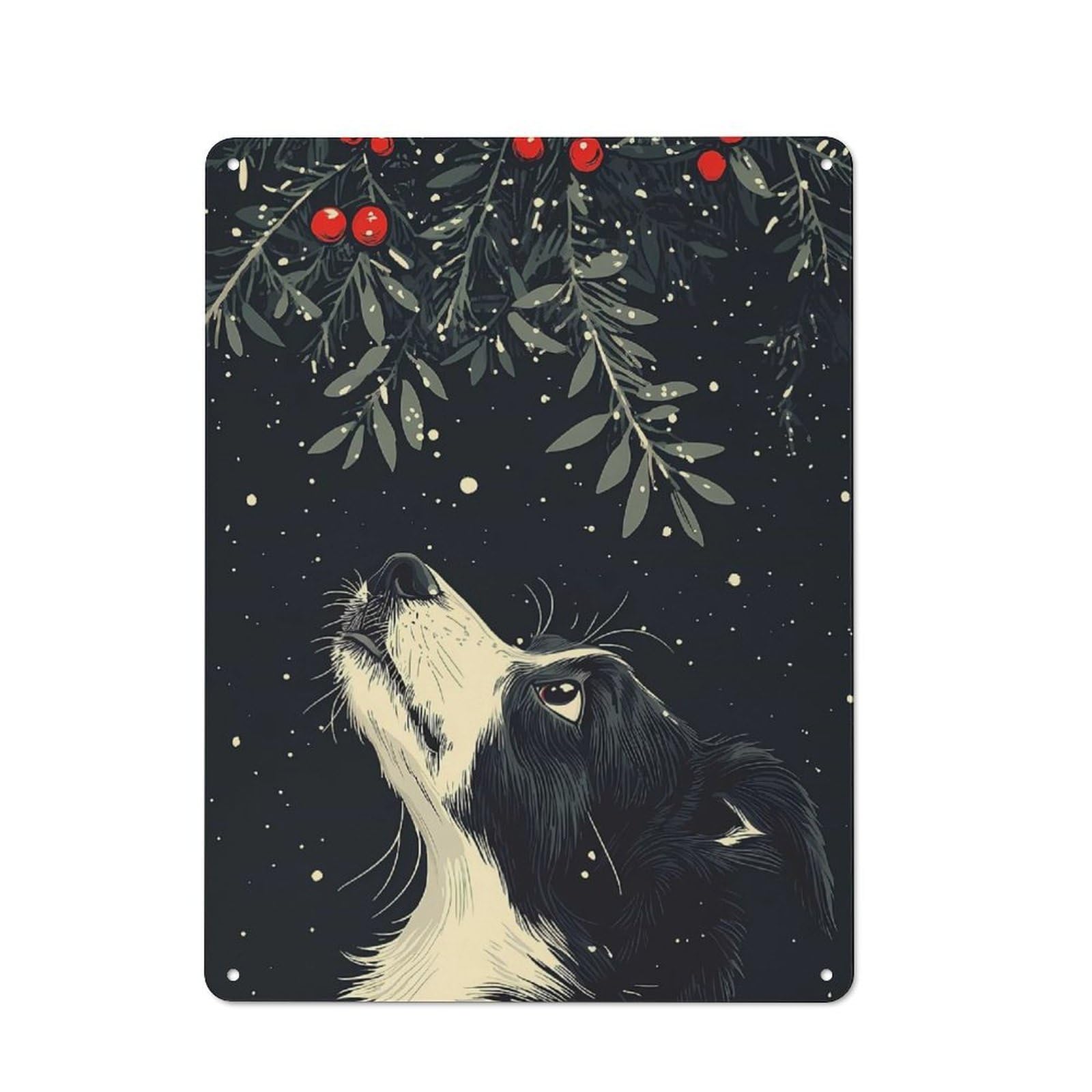 Christmas Dog Metal Wall Art Sign 40x30cm, Old Fashioned Nostalgic Wall Art for Living Room, Hallway, Kitchen Or Cafe