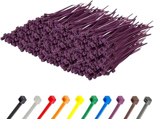 GTSE 6 Inch Purple Zip Ties, 1,000 Bulk Pack, 40lb Strength, UV Resistant Strong Nylon Cable Ties, Self-Locking 6" Tie Wraps