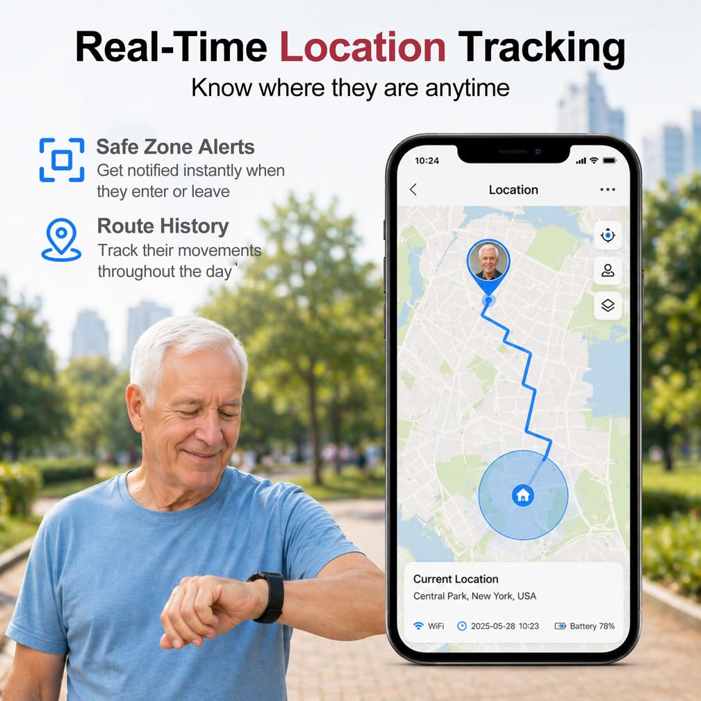 4G Senioren Smartwatch mit SOS GPS Sturzerkennung Videoanruf | Großes Farbdisplay, Zwei-Wege-Kommunikation, Sicherheitszone, Sprachansage, Komfortarmband