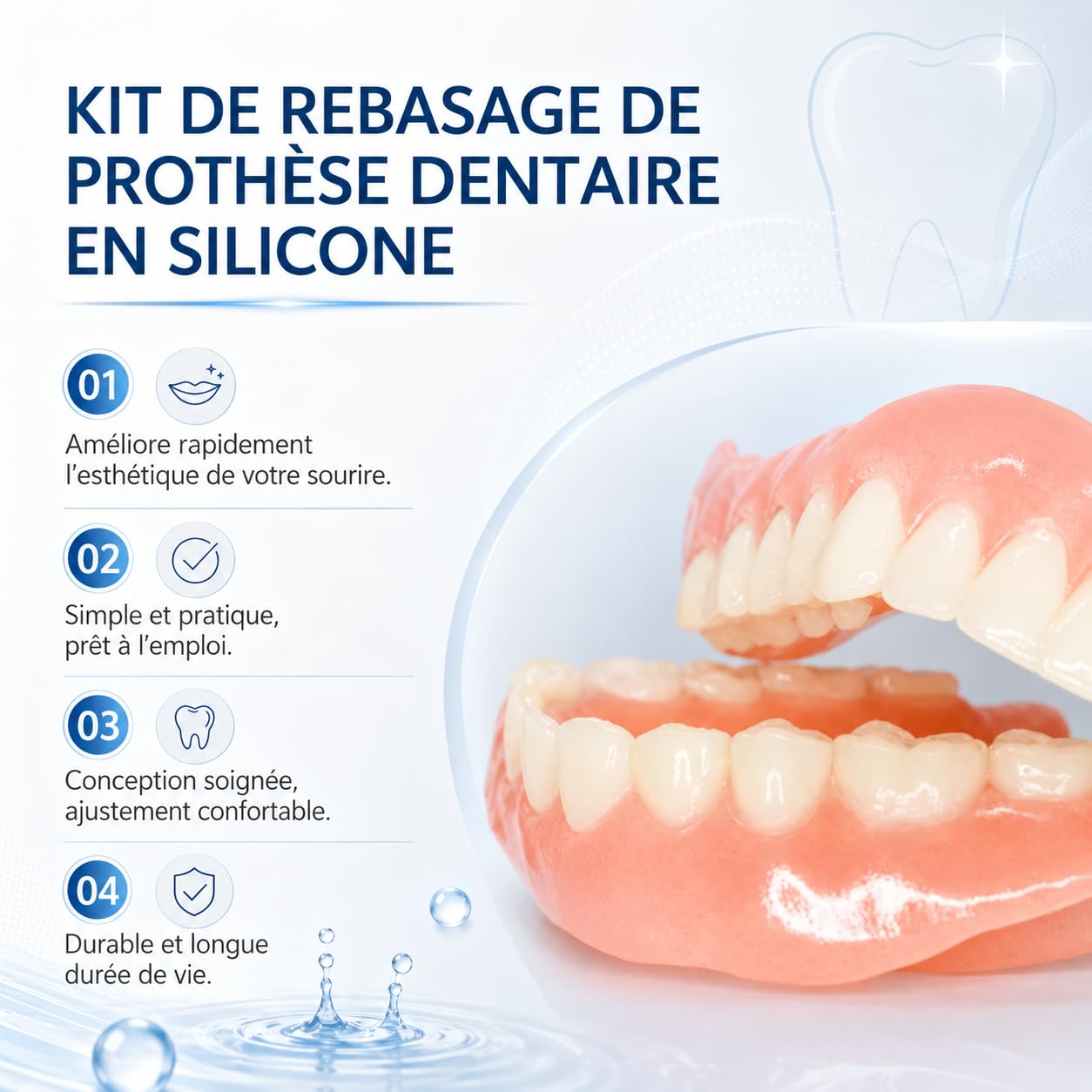 Prothèse Dentaire Silicone Bikenda Pour Hommes Et Femmes Dentier Silicone Souple Confortable Pour Sourire Naturel Usage Quotidien (1 Pcs)