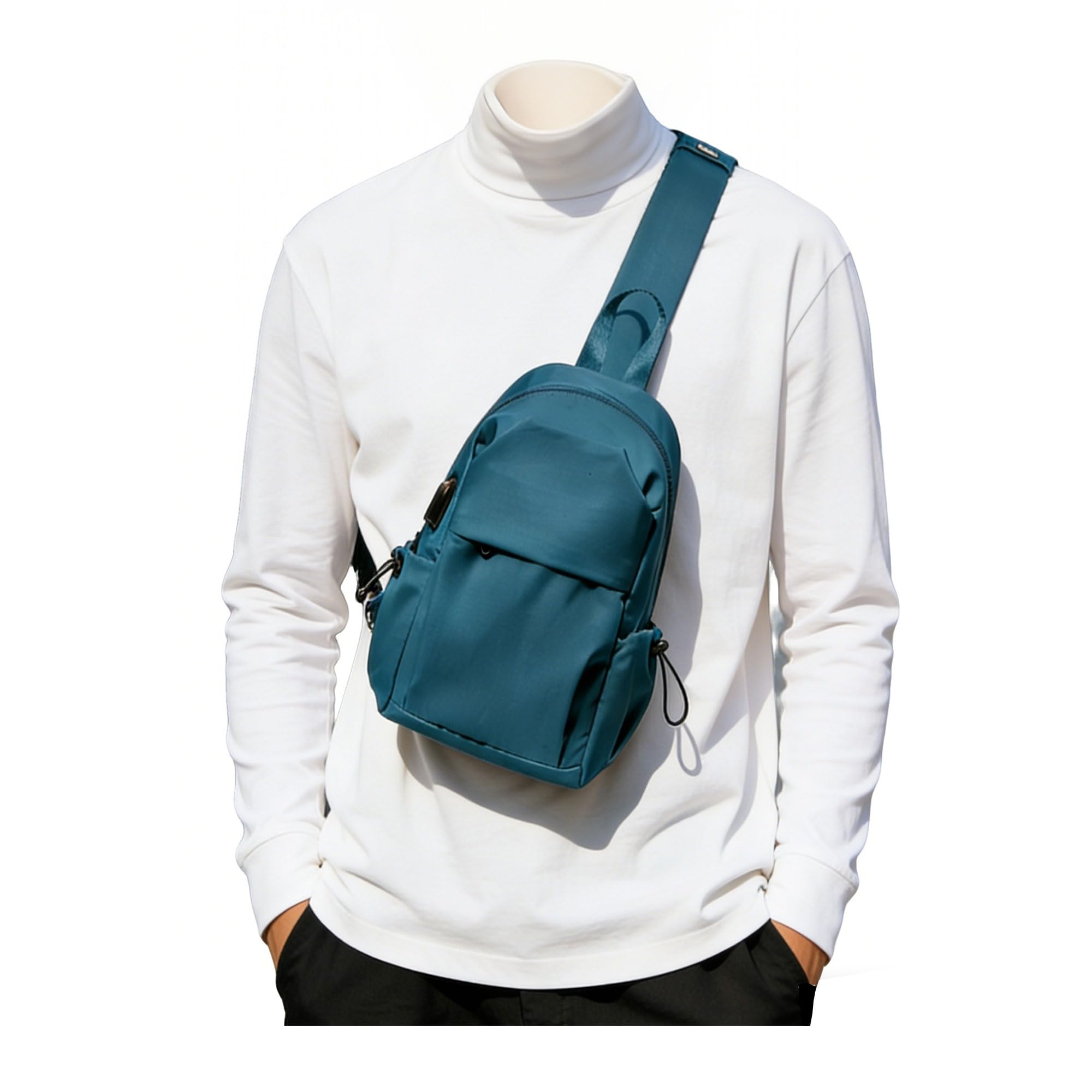 SEAFEW Blue Sling Crossbody Backpack Shoulder Messenger Bag for Men, Mini Anti Theft One Strap Motorcycle Backpack Sling Tactical Chest Bag for Travel