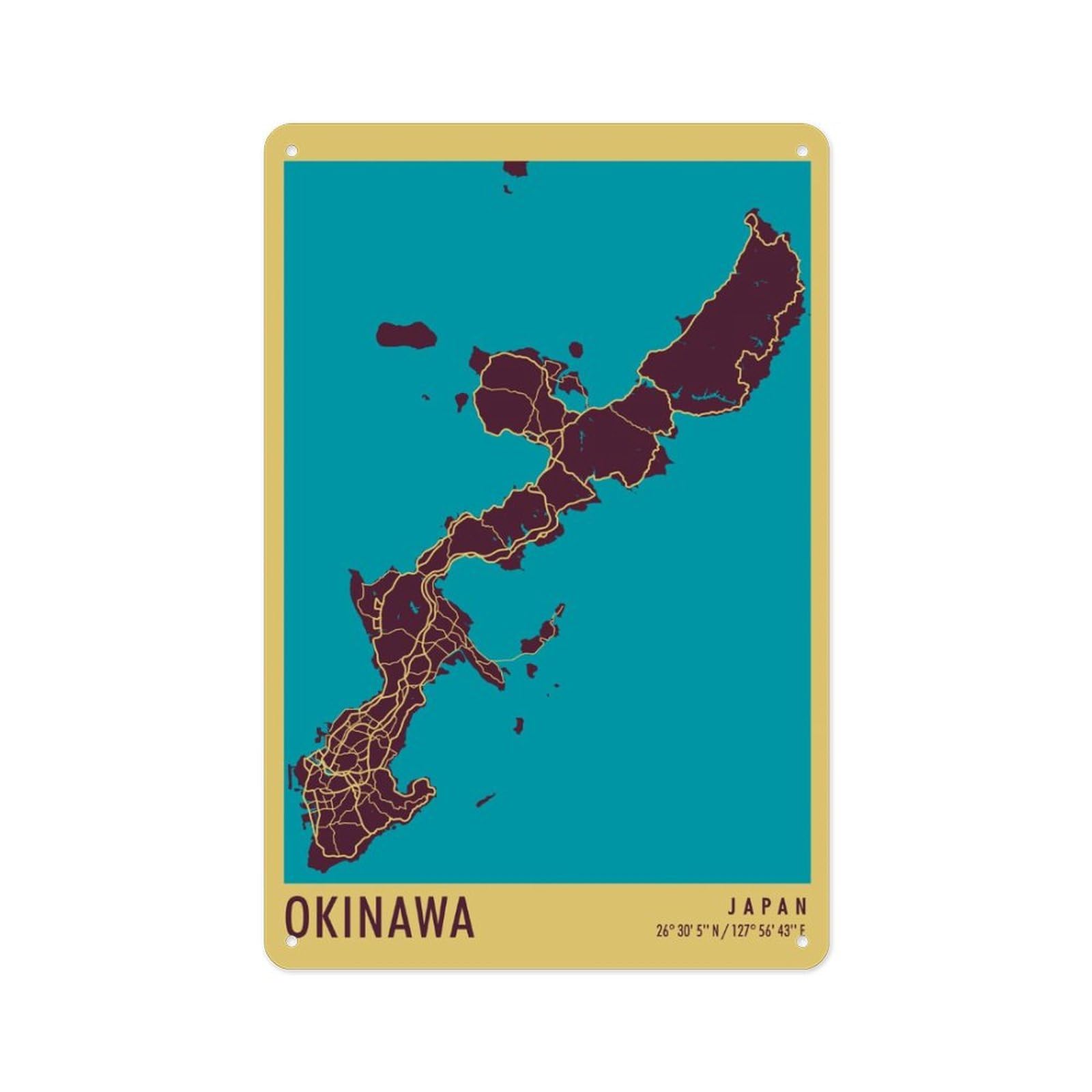 peiyeety Okinawa Vintage Poster Metal Plaque, Wall Decor for Bathroom, Living Room, Bedroom, Office, Study, Café, Events, Restaurants Decoration Metal Tin Sign 8 X 12 Inch