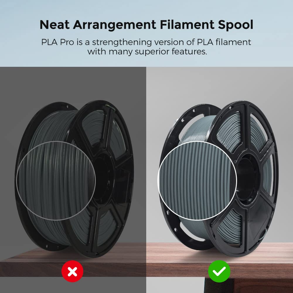 FLASHFORGE Filamento per stampanti 3D, filamento PLA PRO da 1,75 mm, bobina da 1 kg, precisione dimensionale +/- 0,02 mm per stampanti 3D FDM, migliore tenacia e nessun nodo (Grigio)