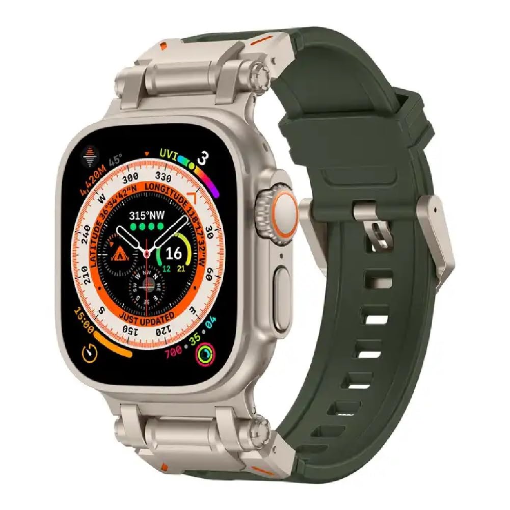 Printme Sport Band for Apple Watch Ultra 2/Apple Watch Ultra Bands 49mm 45mm 44mm 42mm, Wide Rugged 316L Stainless Steel Connector Durable Band for iWatch Ultra 9 8 7 6 5 4 3 SE (Titanium - Green) (B0CQRLKG35) Amazon Price History, Amazon Price Tracker