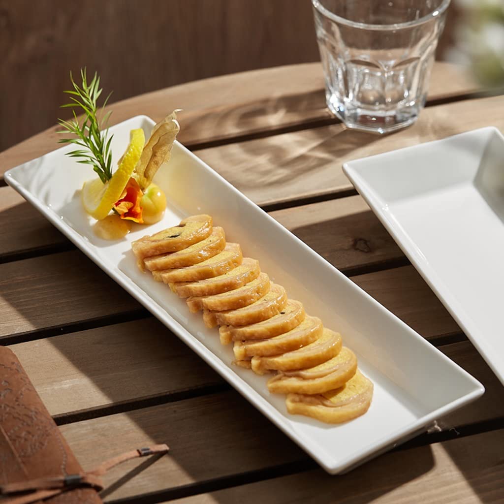 Plato llano Platos llanos grandes y modernos Plato para servir Bandeja para servir Plato de sushi rectangular de porcelana blanca Vajilla para restaurante Mood Plato frío Platos llanos apilables (Or