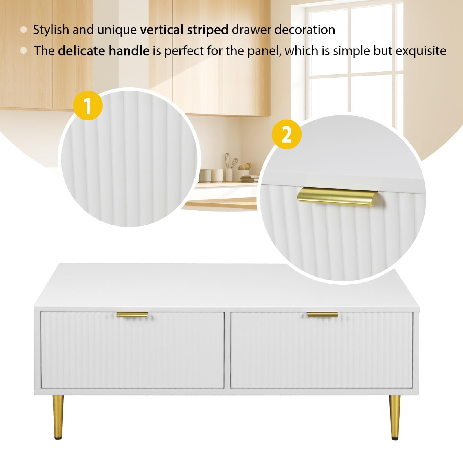 Tavolino Basso Da Caffè 'Skævinge'  AxLxP  43 X 90 X 50 Cm Tavolino Da Salotto Con 4 Gambe A Forcina E Piano Ovale Bianco Oro Encasa 67035241