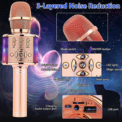 Image of Amazmic Kids Karaoke Microphone Machine Toy Bluetooth Microphone Portable Wireless Karaoke Machine Handheld with LED Lights, Gift for Children Adults Birthday Party, Home KTV(Champagne)