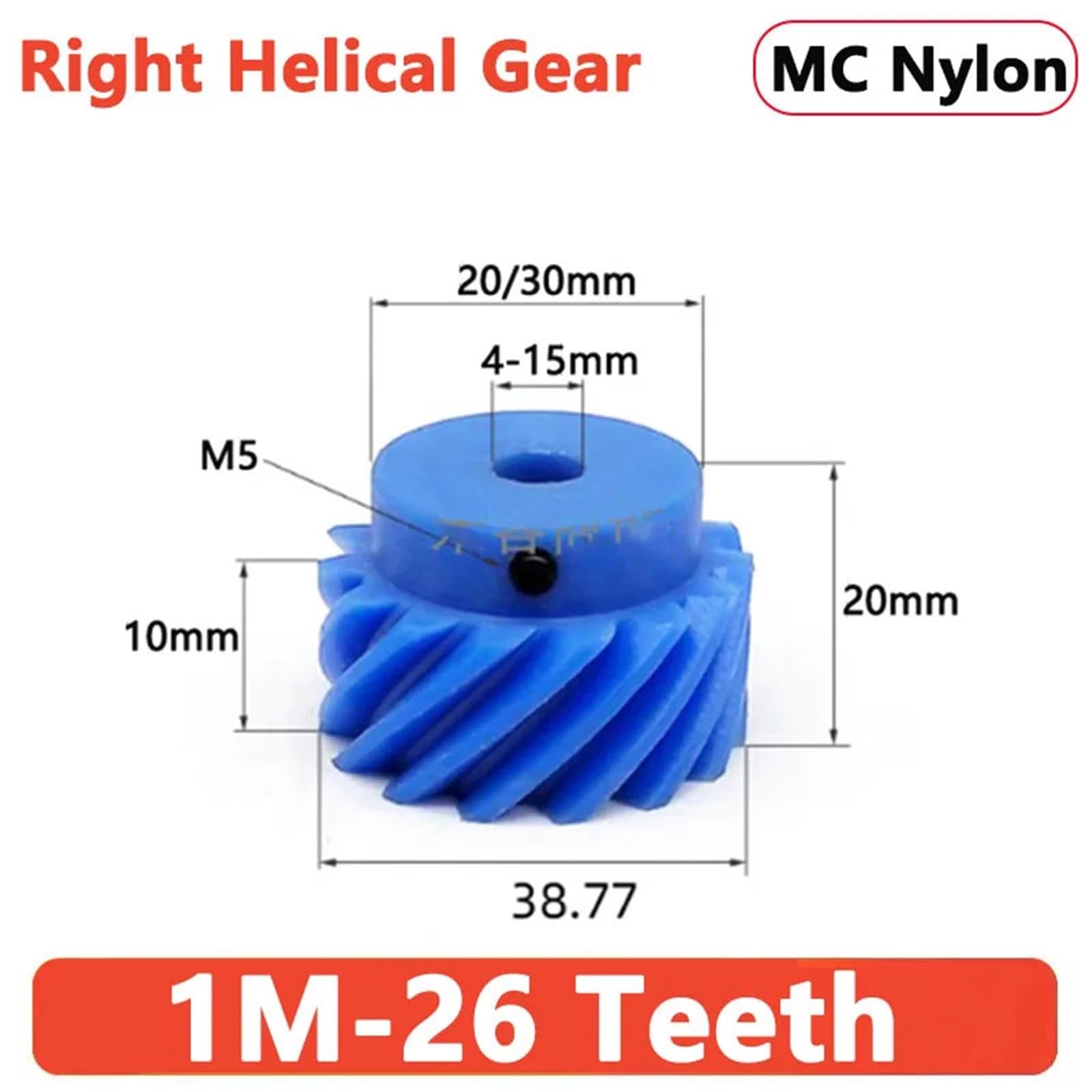 Engranaje helicoidal de 1 m y 26 dientes, 1 módulo, 26 dientes, 45 grados, diámetro interior, 4/5/6/6,35/8/10/12/14/15 mm, 1 unidad.(14mm (Step 30mm))