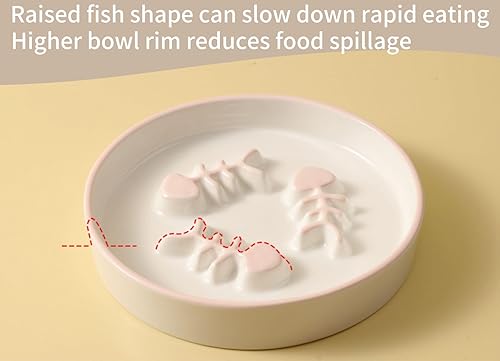 Miniatura 9 de Cuenco de cerámica prémium para comida lenta para gatos para alimentos húmedos y secos, diseño elevado, evita vómitos y obesidad, sin melamina,