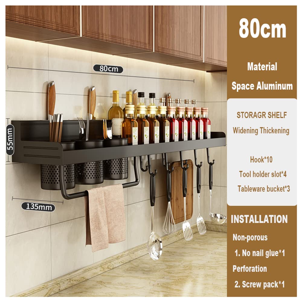 Estante de especias para colgar en la pared, estantes de cocina multifuncionales con ganchos móviles y soporte para cuchillos para almacenamiento doméstico