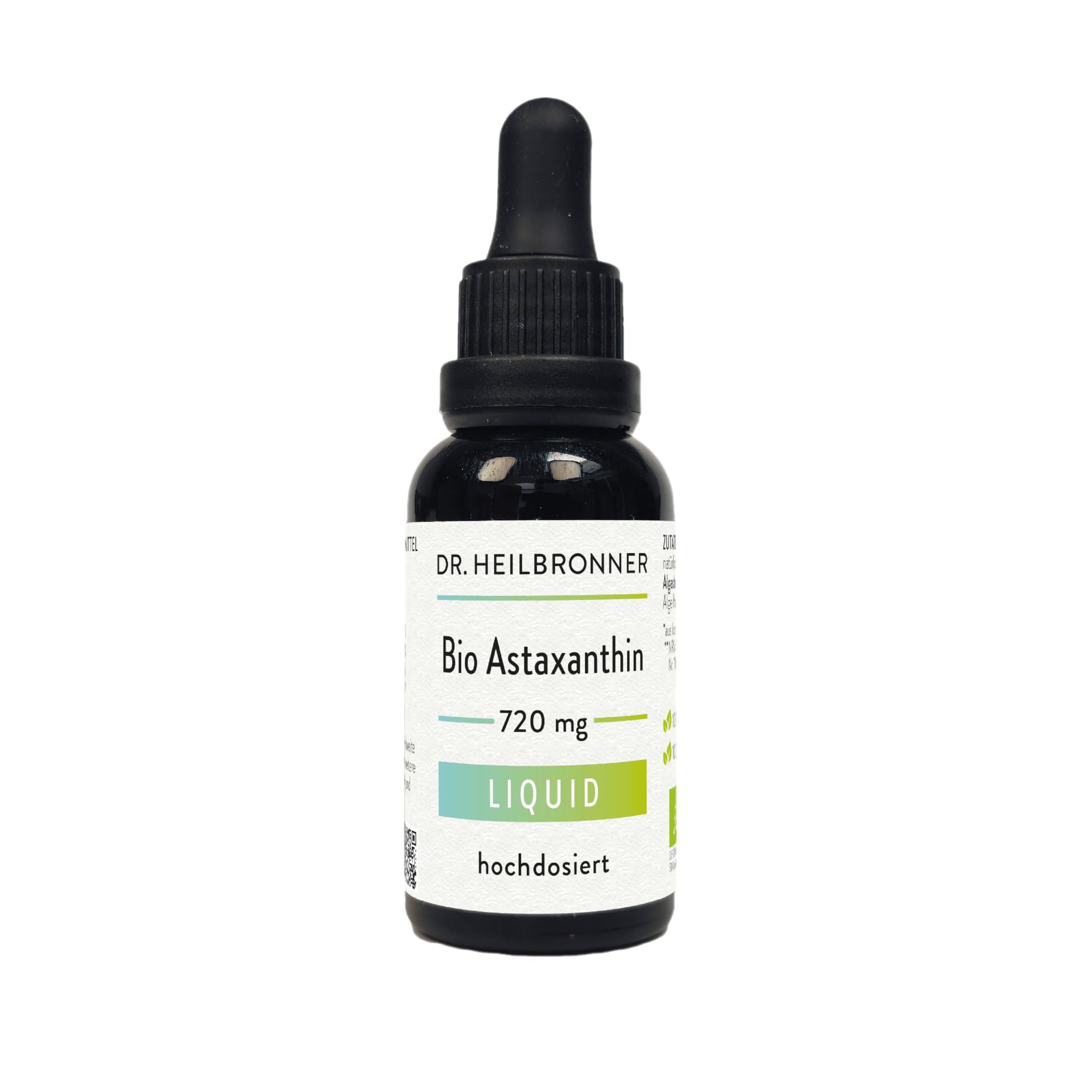 BIO Astaxanthin Tropfen - Hochdosiert - 30 ml = 720 Tropfen - 8 Tropfen = 8mg Astaxantin pro Tag = 90 Tage - Vegan - Liposomal - für Kinder - flüssig - liquid - bioverfügbar - Dr. Heilbronner