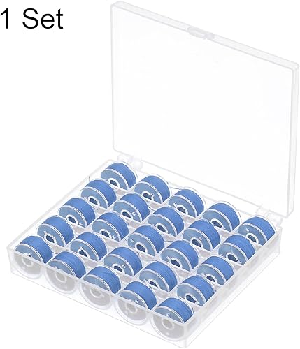 Miniatura 3 de HARFINGTON Juego de hilos de bobina preenrollada, tamaños estándar con caja de 25 compartimentos para máquina de bordado y coser, color azul acero