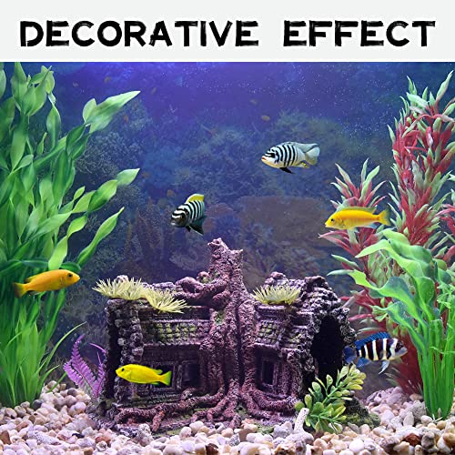 Image of Aquarium Decorations Large Fish Tank Ornament Reptile House Shelter Decor Aquarium Hides with Betta Cave Temple Ruins Tree House Aquarium Landscape Decoration
