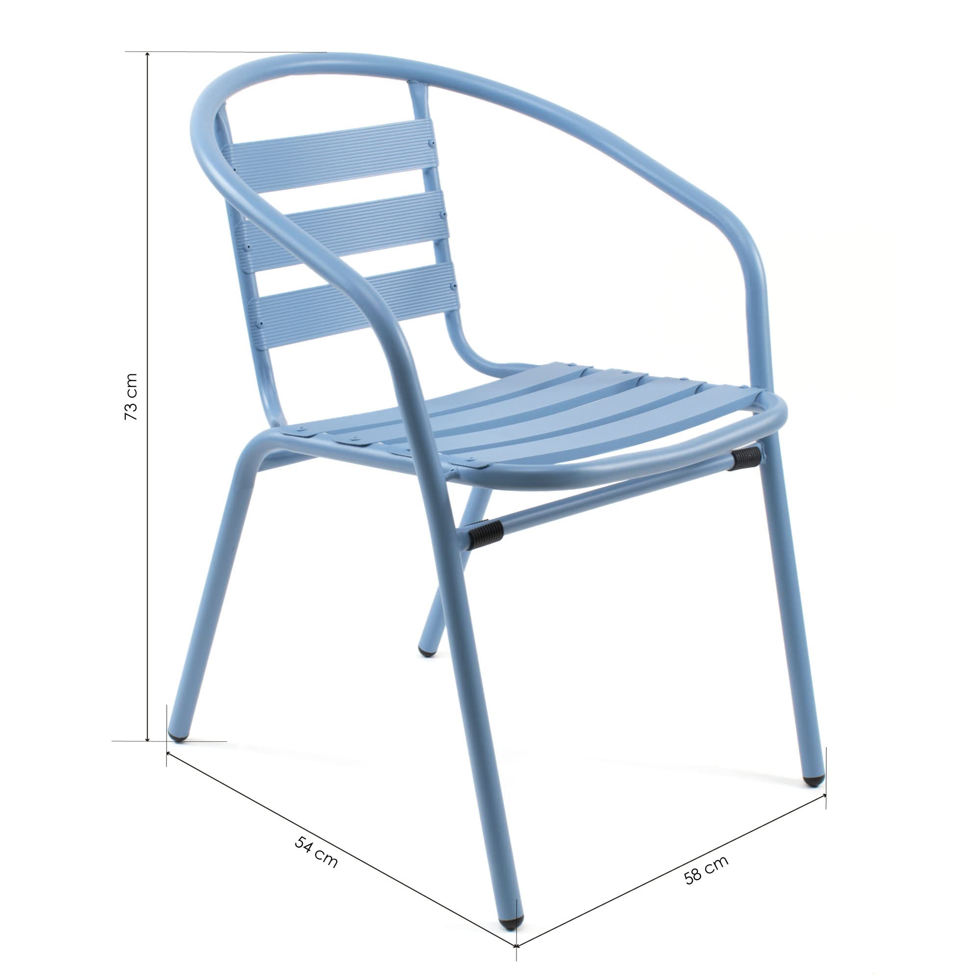 THE SECRET HOME - Pack de 2 Sillas de Aluminio con Reposabrazos para Jardín - Asiento de Exterior para Balcón, Terraza y Jardín (Modelo 1 - Azul)