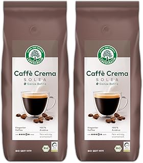 LEBENSBAUM 2 x Bio Kaffee Café Crema Solea ganze Bohne, Bio Kaffee aus Arabica-Bohnen ganz, Intensität 4/5, kräftiges Aroma, gerösteter Espresso feinwürzig aromatisch, 2 x 1 kg
