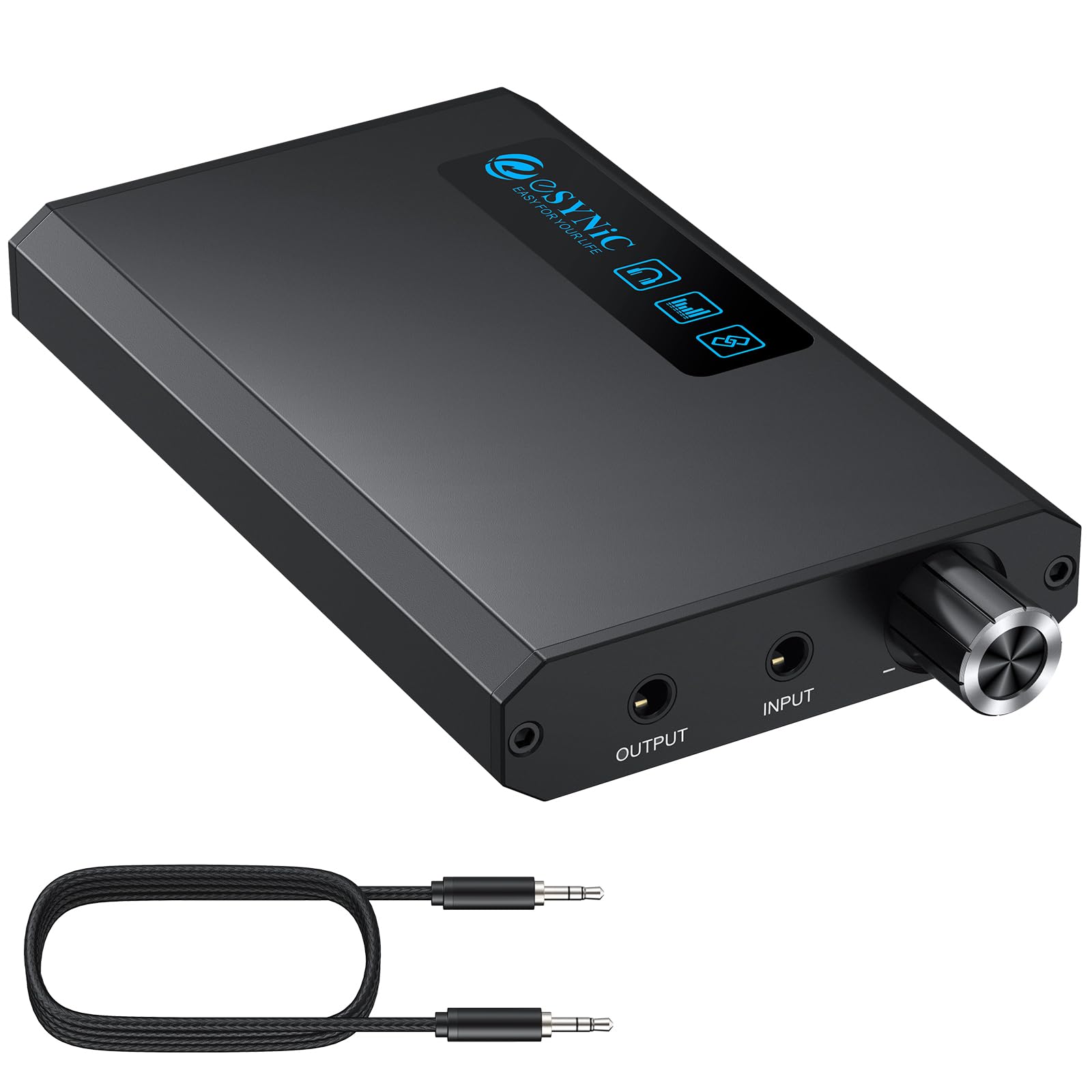 eSynic Amplificateur Audio avec Récepteur Bluetooth 5,1 Amplificateur de Casque HiFi 16-300Ω Interrupteur de Gain Entrée Sortie AUX 3,5 mm Ampli Casque Portable Batterie 1500mAh pour MP3 MP4 Téléphone