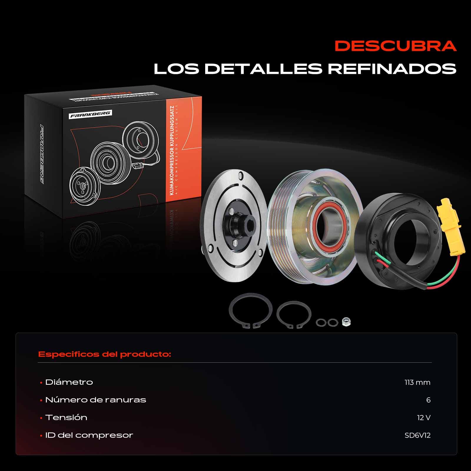 Frankberg Compresor Magnético AC Acoplamiento magnético Compatible con M.i.n.i R56 1.6L M.i.n.i cabrio R57 1.6L M.i.n.i R56 1.4L Berlingo Multispace B9 1.6L C3 I FC FN 1.4L Replace# 890041