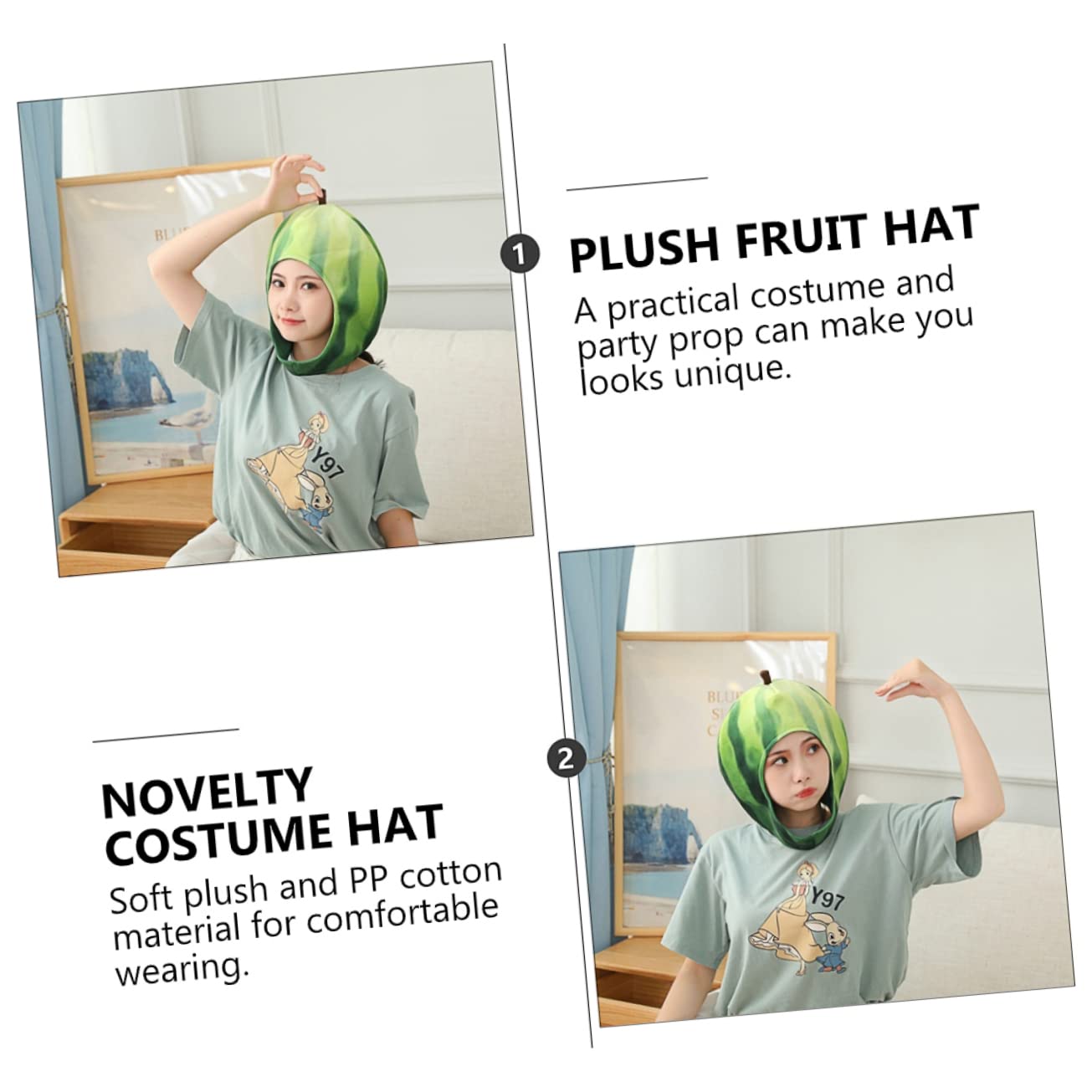 4piezas Sombrero Divertido De Sandía Para Fiestas y Disfraces Diseño De Cosplay Material y Cómodo Para Cumpleaños y Fotografía