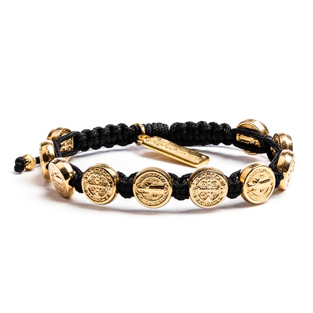 My Saint My HeroBenedictine Blessing Bracelet - Gold-Tone Medals on Black Cording