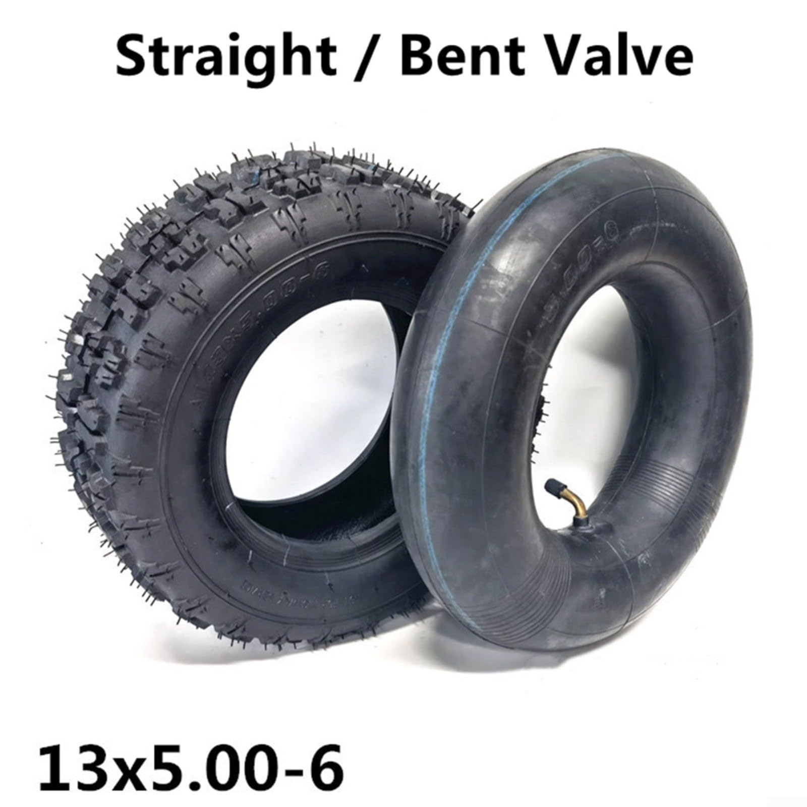 Set di pneumatici e camere d'aria 13 x 500-6 con valvola diritta o curva per scooter elettrici o a benzina pesanti, per moto midi, quad, quad, quad, fuoristrada, gomma nera per esterni (pneumatico +