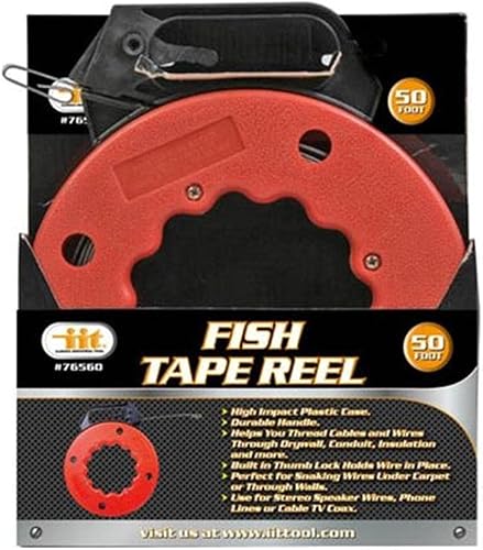 76560 Carrete de cinta de pescado para electricista, 50 pies, estuche de alto impacto para extractor de alambre eléctrico o de comunicación