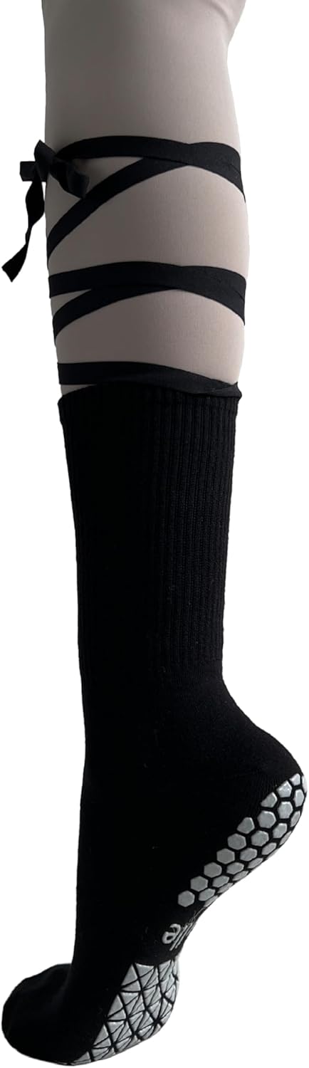 4 Pair Mid tube anti slip socks with Reinforced Ankle Support, Extra-Large Anti-Skid Dots for Yoga, Pilates, Home Use