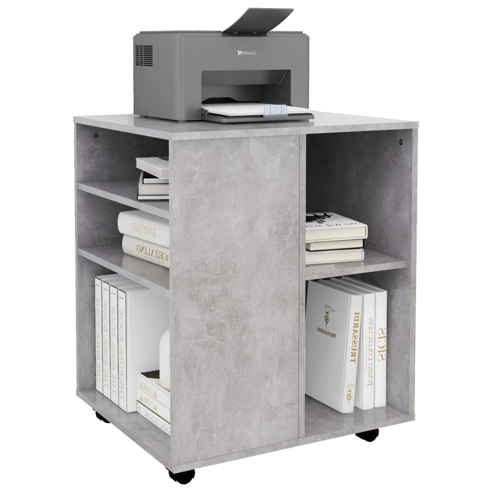 Homgoday Mobiletto con Rotelle Grigio Cemento 60x53x72 cm in Truciolato, Salvaspazio Armadietto da Esterno, Mobili Esterno Balcone per Soggiorno, Ufficio, Camera da Letto, Bagno
