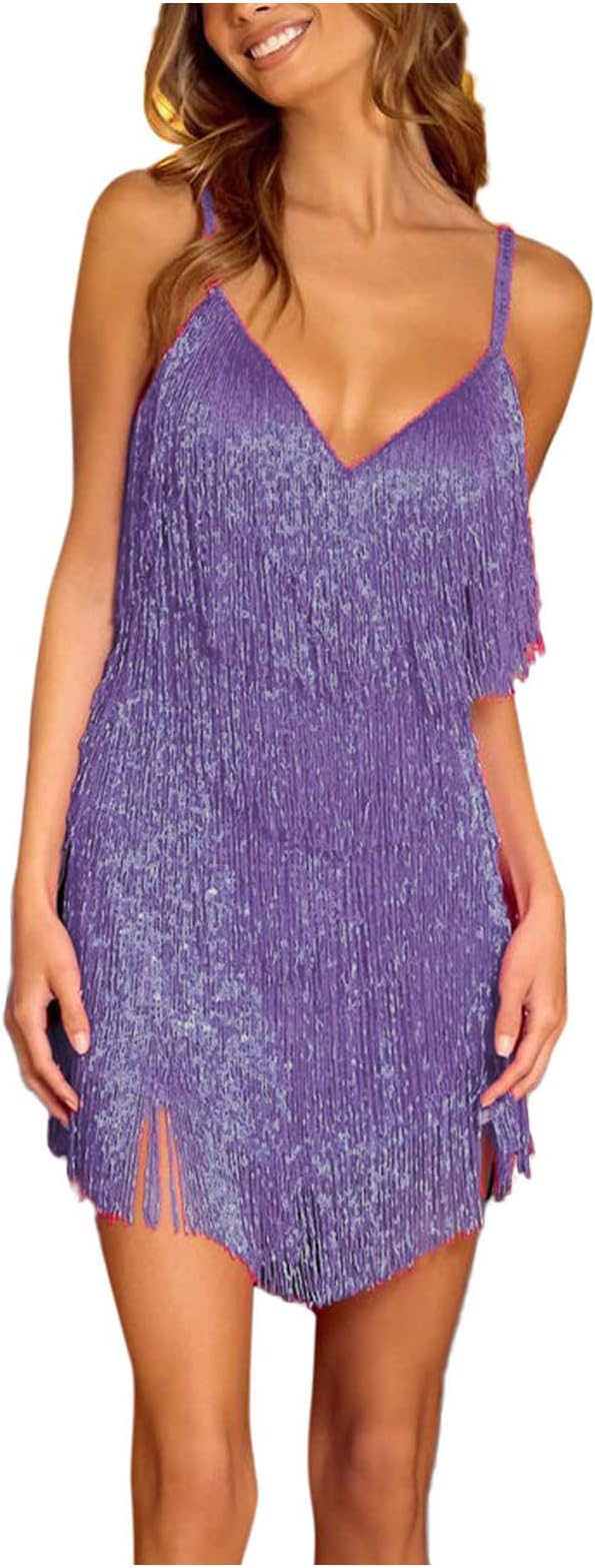 GenericWomen's V Neck Dress Party Sexy Dress Fashion Solid Color Sequin Fringe Dress Dresses Special Occasions