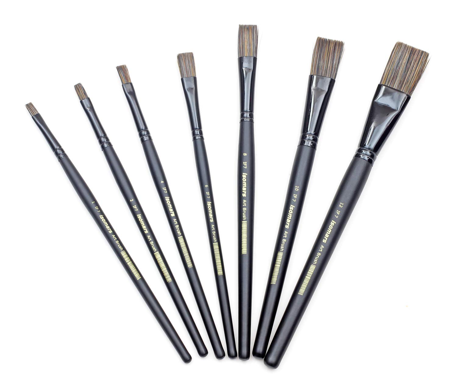 Isomars Flat Paint Brush Set – Set of 7 Professional Platinum Series Brushes for Acrylic, Watercolor, Oil & Craft Painting
