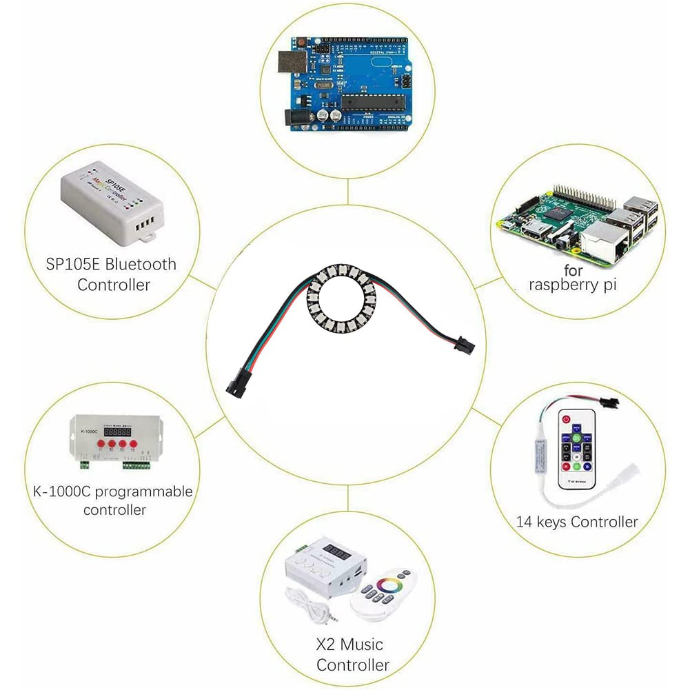 Lot de 16 anelli LED RGB 16 x WS2812 5050 a colori con driver integrati a 16 bit per Arduino Raspberry Pi ESP8266 Nodemcu DC5V