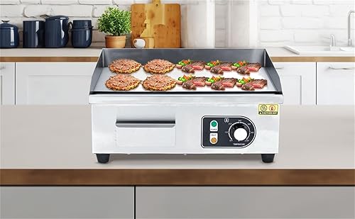Plancha eléctrica comercial, parrilla eléctrica de 22 pulgadas y parrilla plana 1600 W110 V, parrilla eléctrica con control de temperatura ajustable