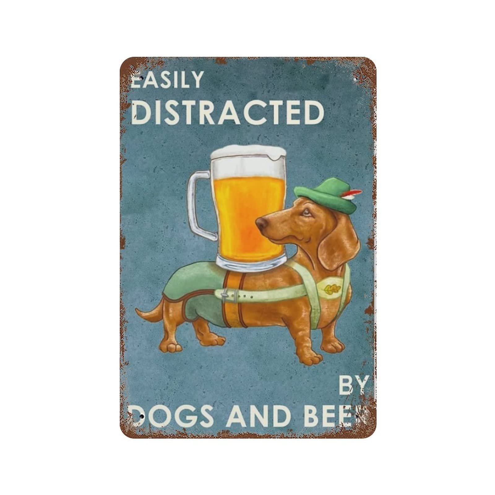 AOOEDM Easily Distracted By Dogs And Beer Vintage Metal Tin Sign for Home Coffee Shop Office Wall Art Metal Poster Garage Decor Man Cave Sign Inspirational Quote Wall Decor