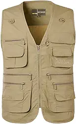 Colete Masculino de Fotografia de Pesca de Algodão com Zíper com Vários Bolsos Jaqueta sem Mangas