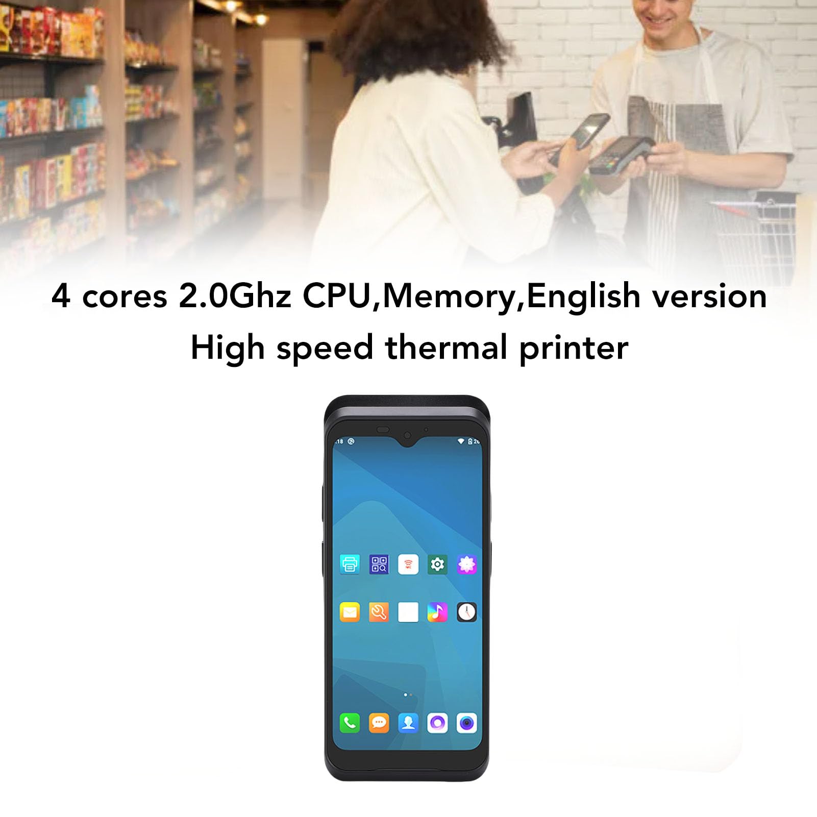 Asixxsix Impresora de Recibos POS portátil, 6.2 Pulgadas HD Pantalla táctil móvil Punto de Venta Tableta, Impresora térmica de Alta Velocidad de 58 mm construida en cámara de 8 MP