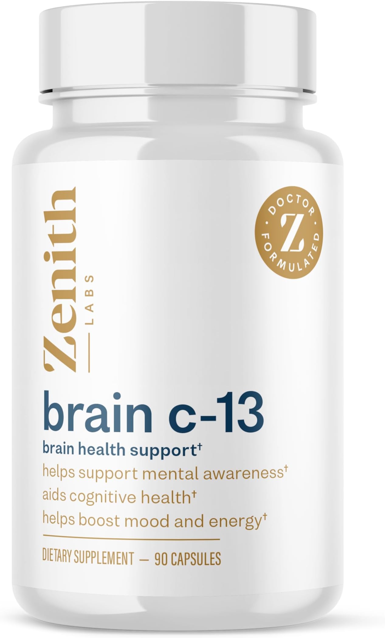 Zenith Labs Brain C-13 Cognitive Booster Supplement - Natural Brain Health Support - Supports Memory, Focus, Concentration - Mental Clarity for Men Women