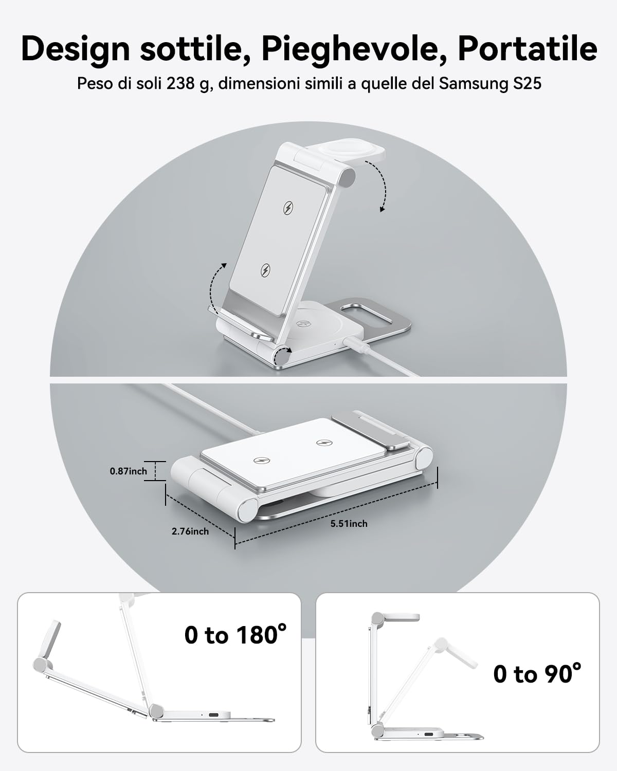 Caricatore Wireless 3 in 1 Ricarica per Samsung Galaxy S26/S25/S24/S23/S22/S21/S20 Series, Z Flip/Z Fold 7/6/5/4/3, Pieghevole per Galaxy Watch 8/Classic/Ultra/7/6/5/Pro/4, per Galaxy Buds 20W