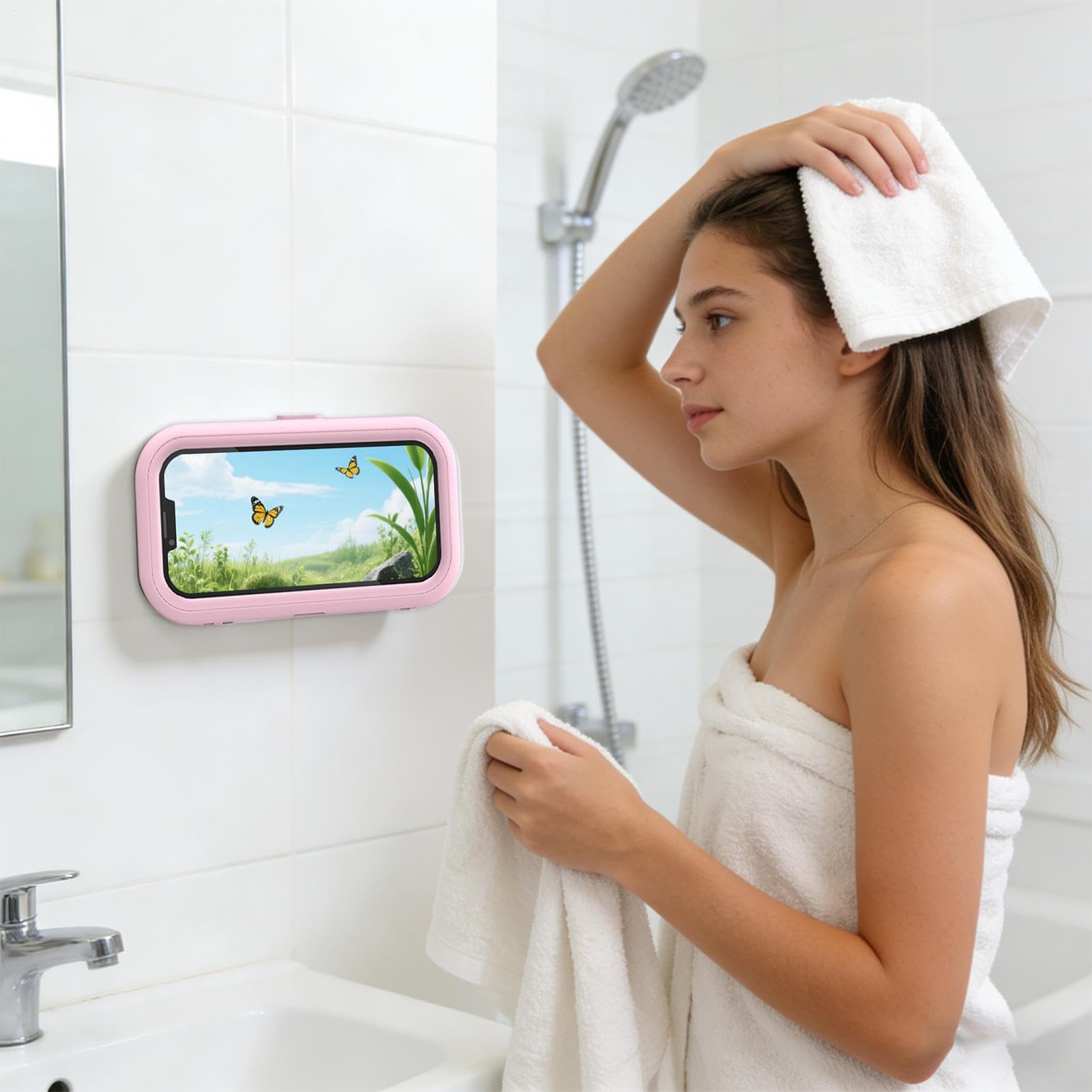 Dusch-Handyhalterung, wasserdicht, Anti-Beschlag-Schutz, kein Bohren, Dusch-Handyhalterung, für Spiegel, Küche, Badewanne, , Pool, Reisen, Fitnessstudio, Boot, zum Baden, für Damen und Herren