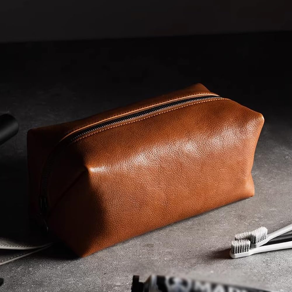 Neceser de Cuero for Hombres - Organizador de artículos de tocador for Ducha de baño - Neceser de Maquillaje cosmético for Mujeres(Brown)
