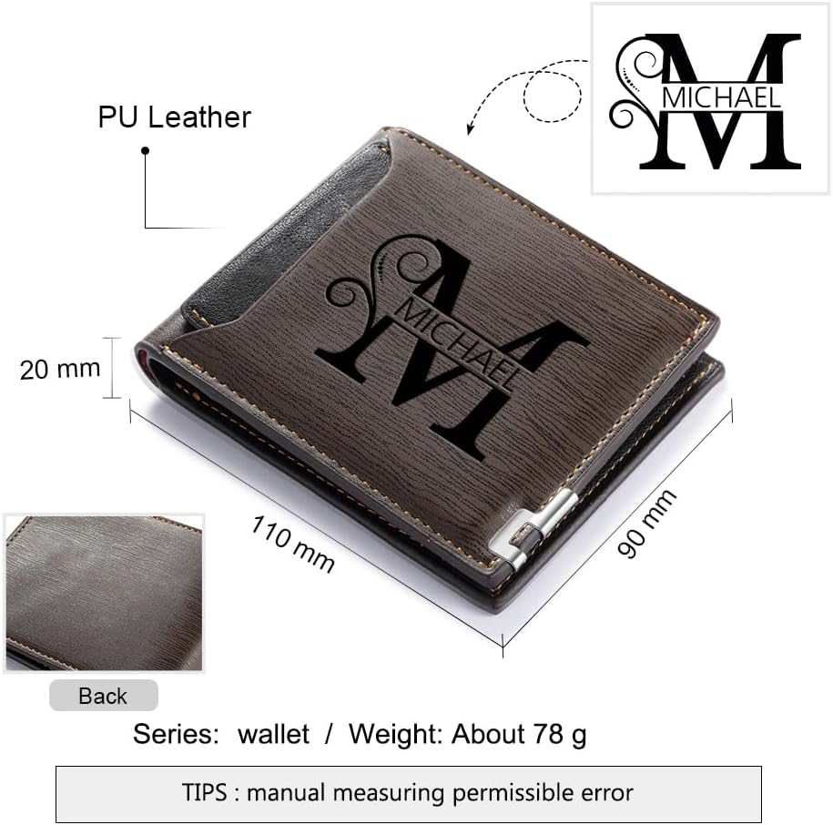 OPALSTOCK Father's Day Gifts for Men Personalized Men Wallet PU Faux Leather Men Wallet Custom Engraved Photo Text for Boyfriend Husband Dad Son Christmas Gifts for Dad - Shipping from the LA