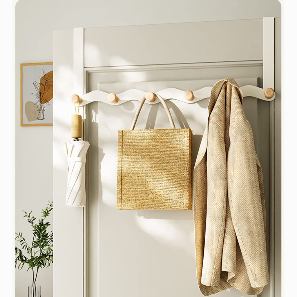 Türgarderobe, Türgarderobe Zum Einhängen mit 4/5/6 Türhaken Aus Holz für Hängende Jacken Mäntel Hoodies Handtaschen (Color : White(2pcs), Size : 4 Hooks)