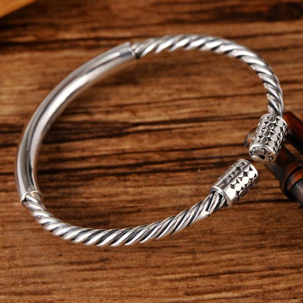 Brazaletes de cadena con brazalete, brazalete de plata, brazalete retro Brazalete de plata esterlina Cuerda de cáñamo trenzada Pulsera abierta retro suave Brazalete de plata esterlina 26g (Color : 26g