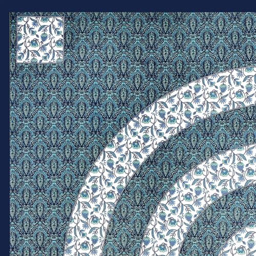 Image of 240 TC 100% Cotton Bedsheet for Double Bed King Size with 2 Pillow Covers | Breathable & Super Soft Rajasthani Sanganeri Jaipuri Printed Bed Sheet -108 * 108 Inches (Mandala Blues)
