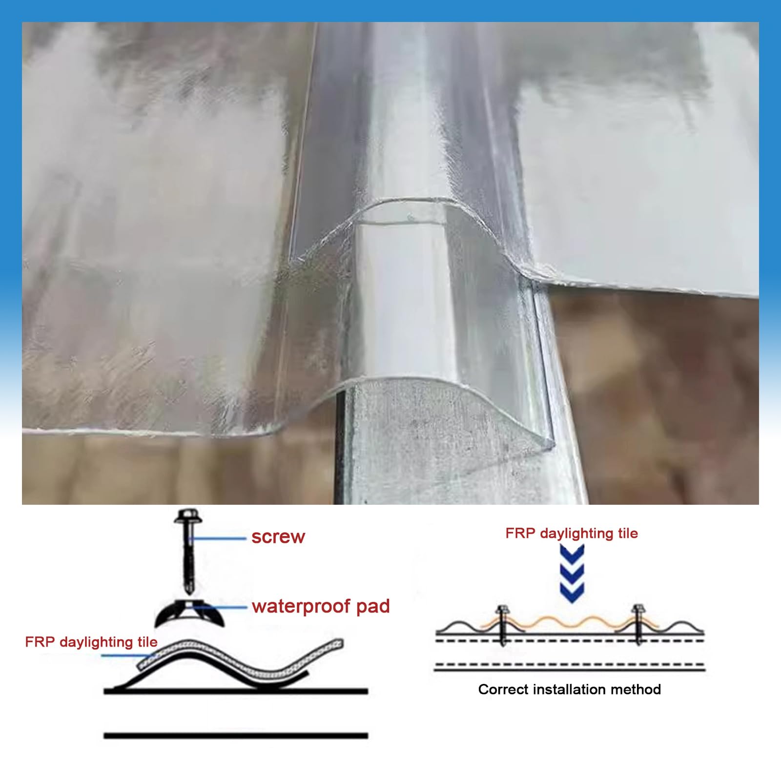 Panel para Tejado Corrugada Transparente,Paneles de Tejado Impermeable (0.9x1.1m,10 pcs)